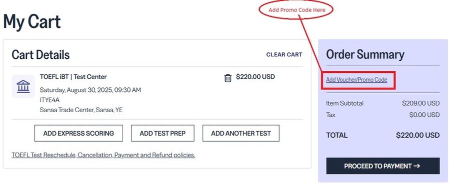 Add the same code in the Add Voucher field in My Cart to apply the discount